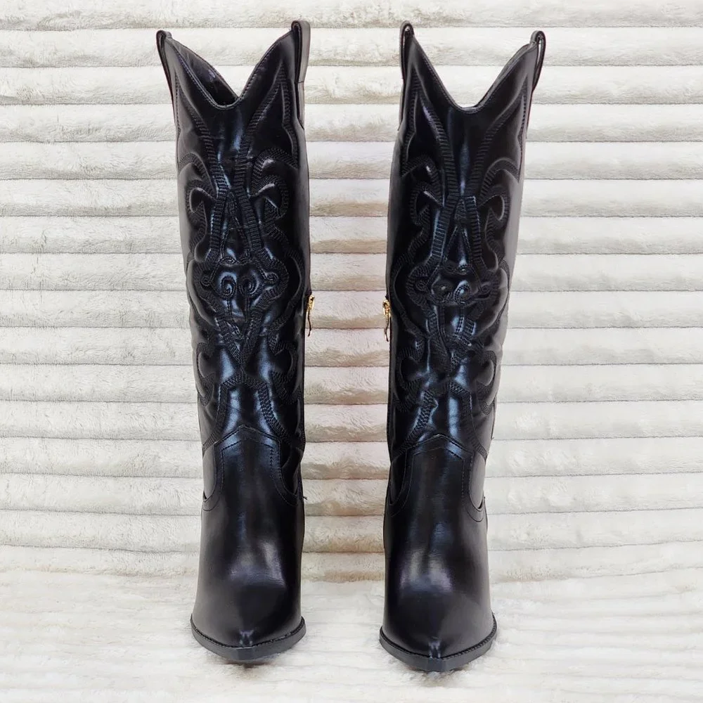 Electric Cowboy Jet Black Matte Western Knee High Cowgirl Boots Jet Black - Picture 10 of 15